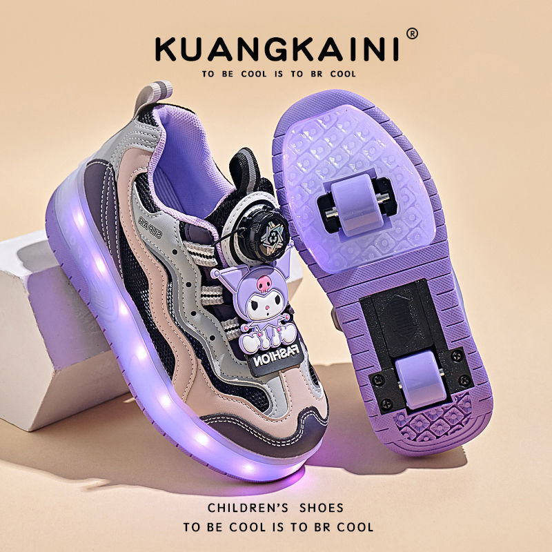 New Style Shoes for Girls, 2025 New Summer Single-Wheel Children's Roller Shoes, White Sneakers for Girls, Big Kids, with Lights
