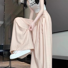 氷の糸のしわの広脚のズボンのスカートの女性の夏の2025新型の高腰はゆったりしていてやせています。