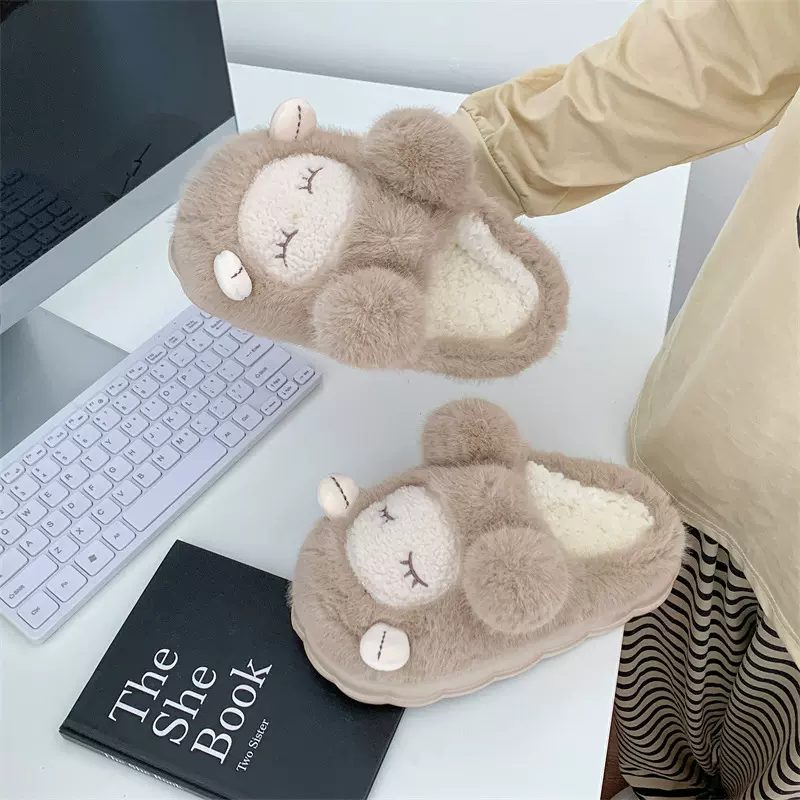 棉拖鞋女秋冬季新款居家卡通可爱学生加绒保暖包跟韩版厚底拖鞋冬