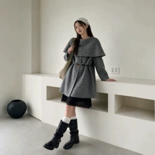2026新款气质收腰毛呢外套女小香风系带显瘦短款羊毛大衣秋冬