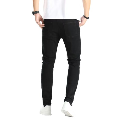 Cross-border new holey ankle men's pants European and American elastic patch trendy fashion jeans for men