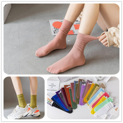 韩版春夏薄款冰冰袜糖果色 ins女士天鹅绒日系复古纯色堆堆袜子|ru