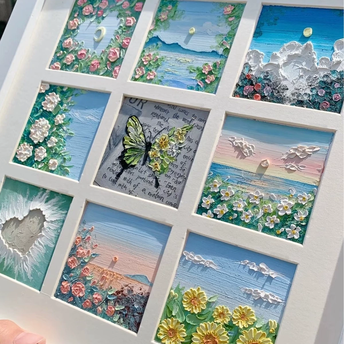 Oil pastel, square three dimensional photo frame, DIY