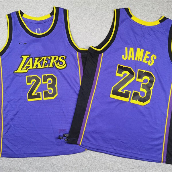 Children's Clothing Wholesale Embroidered Purple Announced Training Basketball Suit Lakers #23 LeBron James Vest Jersey