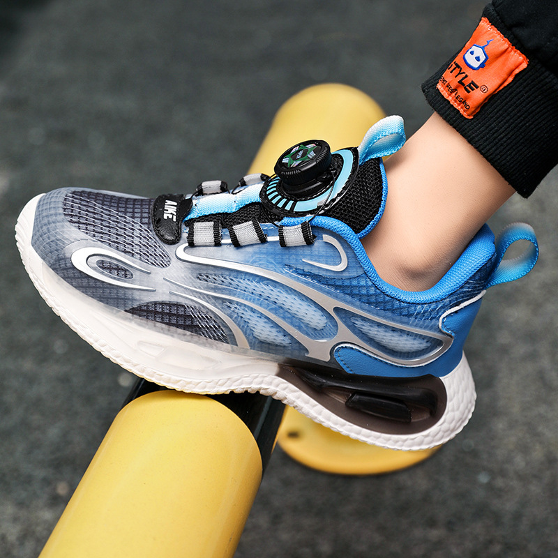 Zapatos para niños 2024 primavera y verano nuevo estilo malla transpirable zapatos deportivos para niños zapatos para correr con hebilla giratoria para niños grandes