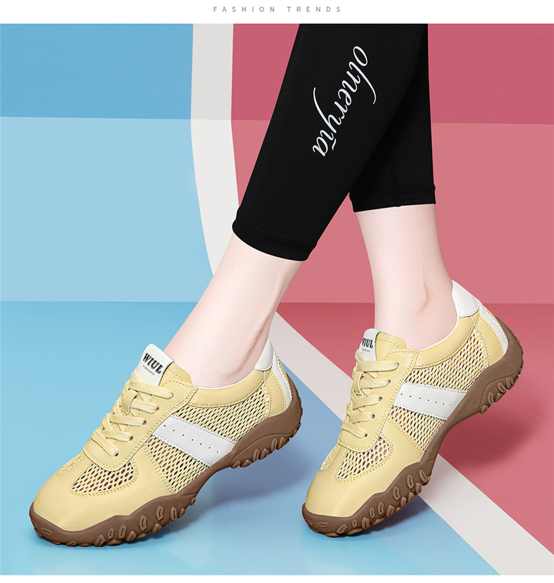 Giày sneaker nữ đế dày lưới da thật thoáng khí mùa hè 2025 phong cách Đức Huấn — Lưới JST 7233m màu, Lưới vàng JST 7233 chi tiết 6
