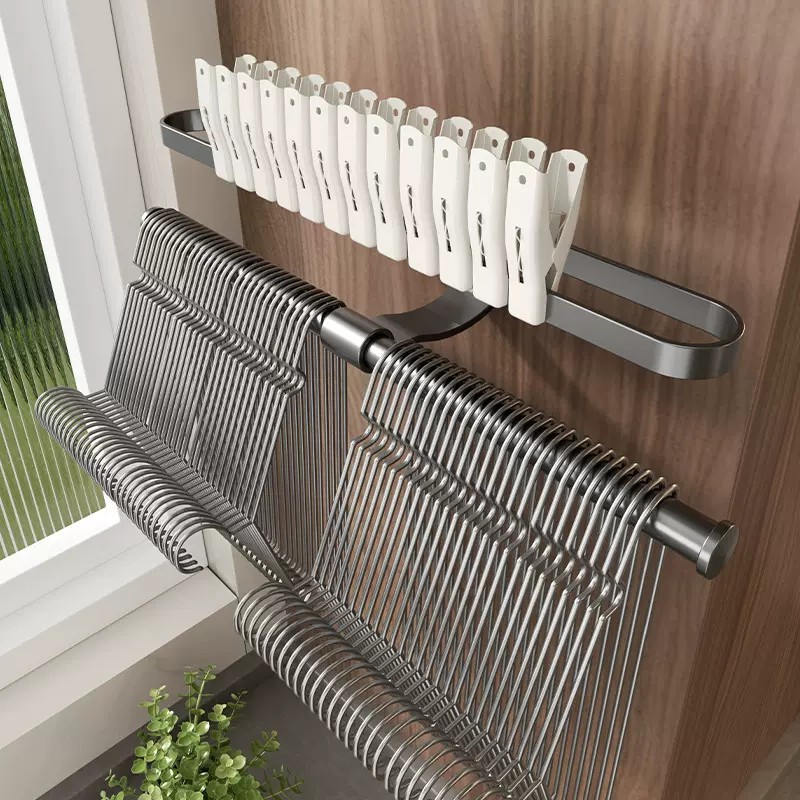 衣架收纳架神器免打孔阳台整理置物架省空间壁挂式放夹子多功能杆