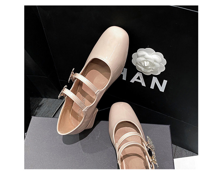 Giày Mary Jane cao gót mũi vuông đính đá hoa, gót thô 3–6 cm — Màu hồng nude, Màu đen chi tiết 26