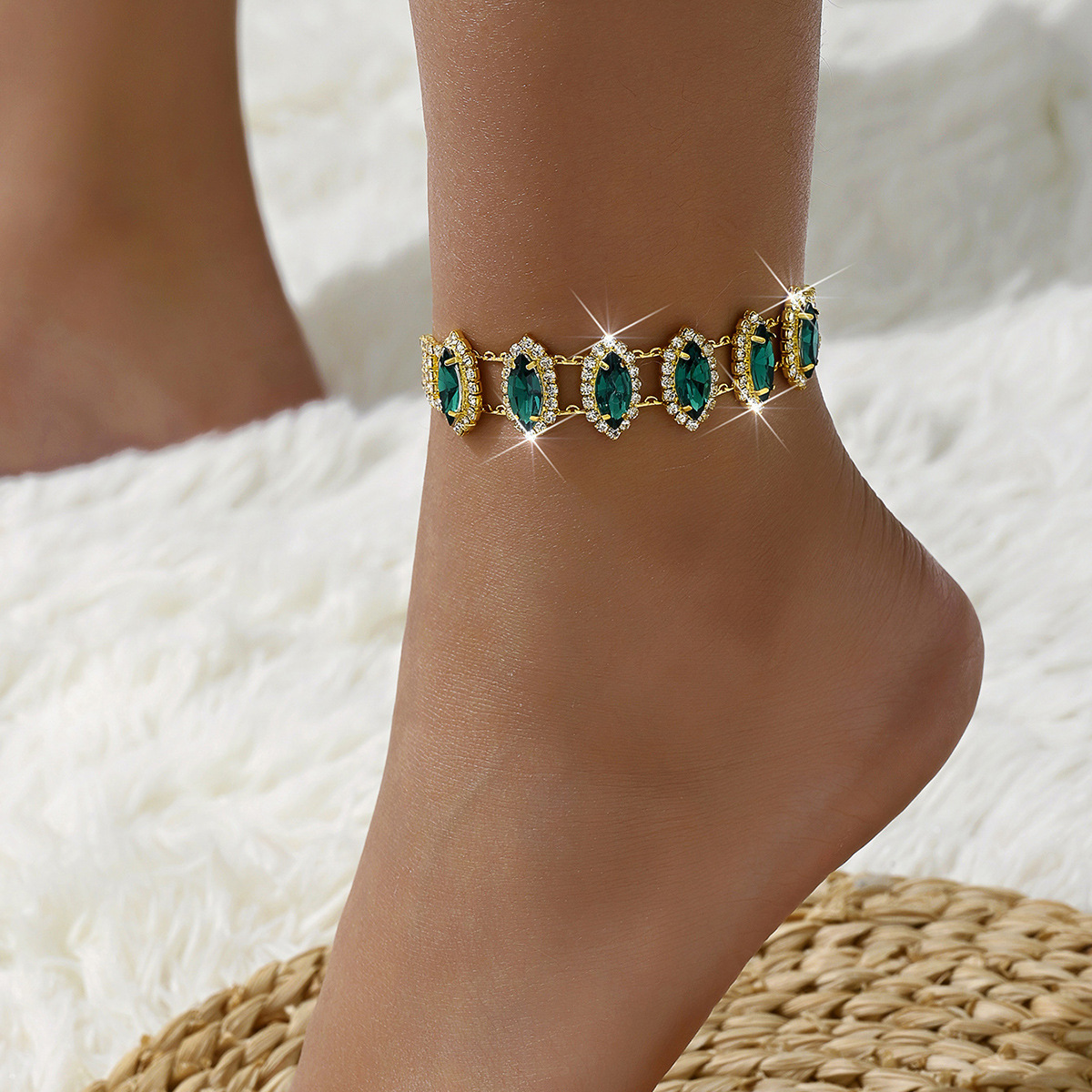 Fábrica directa transfronteriza nuevo temperamento retro esmeralda pulseras de moda moda tacones altos joyas de pie de diamante