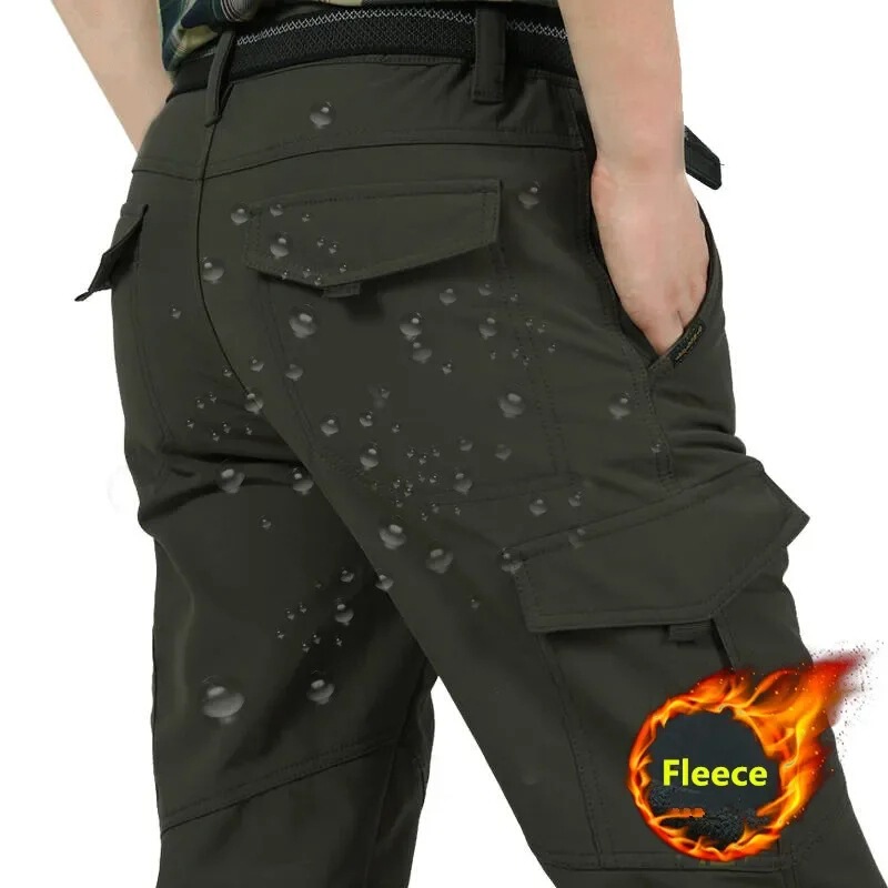 2024 Outdoor Work Tactical Pants Men's Winter Casual Workwear Pants Waterproof Wool Lined Pants Elastic Hiking Travel Pants