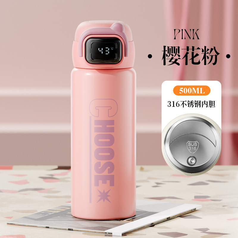 Vaso de rebote de doble bebida de letras simples 316 termo con pantalla digital de acero inoxidable Taza de agua para estudiantes Taza portátil al por mayor