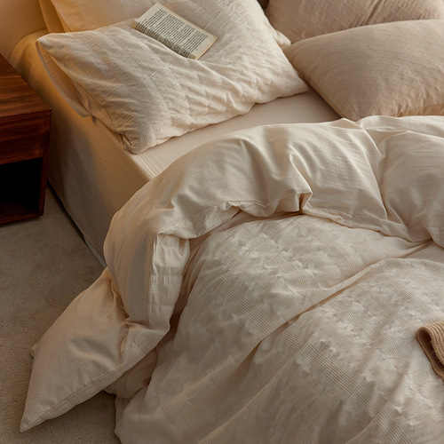 Wabi-sabi style A class pure cotton four-piece set wrinkled gauze all cotton bed sheet pillowcase Japanese minimalist Merle bedding 