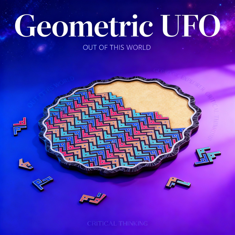 Highly Difficult Geometric Flying Saucer Series Flat Wooden Puzzles, Decompression Brain-Burning Toys, Collectibles, Decorative Educational Board Games