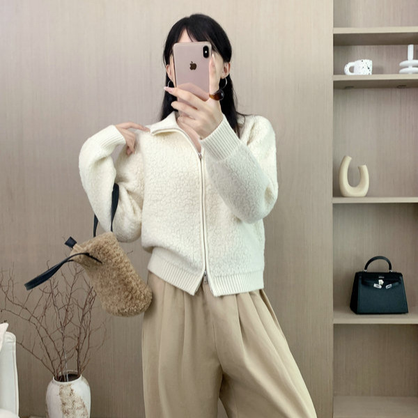 Lazy Style All-Wool Knitwear Double Zipper 2025 Autumn and Winter New Casual Versatile Jacket Loose Thick Knitwear Lazy Style All-Wool Knitwear Double Zipper 2025 Autumn and Winter New Casual Versatile Jacket Loose Thick Knitwear