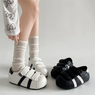 魔术贴德训面包小白鞋女2025秋季新款学生百搭配裙子贝壳头板鞋潮