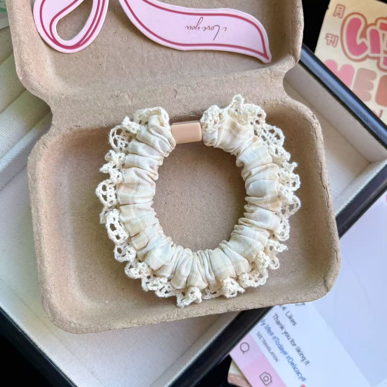 Niños jeans encaje anillo de cabello de cabello de encaje niñas alta cola de cabello de alta elasticidad cuerda de cabello de goma cabeza adornos para el cabello