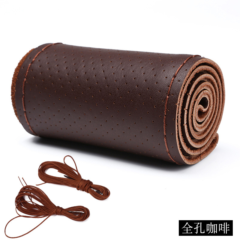 Cubierta de volante de cuero de costura a mano cuatro estaciones cubierta universal de la manija del coche del zurriago