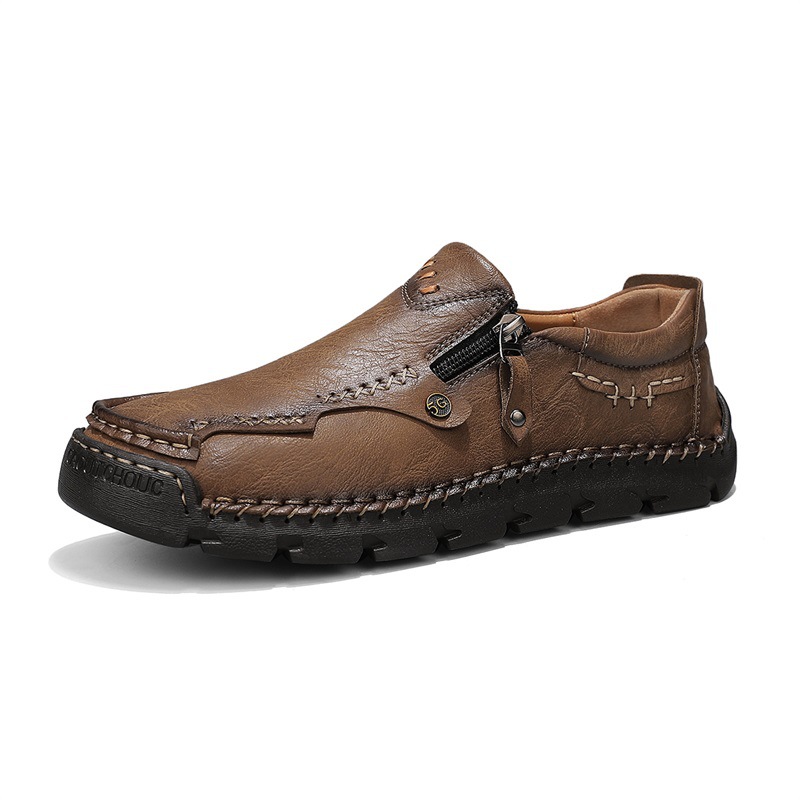 Spring And Autumn New Loafers Cross-Border Large Size Casual Slip-On Leather Men's Outdoor Hand-Sewn Driving Shoes_vogvips.com
