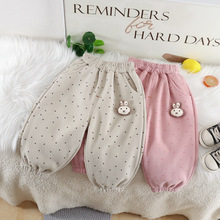 女童秋冬季加絨童褲2025秋冬新款韓版可愛波點女寶寶兔頭加絨長褲