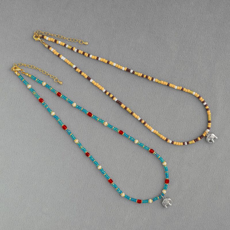 Tav* Cape Town Summer Elephant Necklace, Niche Design, Simple and Exquisite, Holiday Style Beaded Elephant Choker
