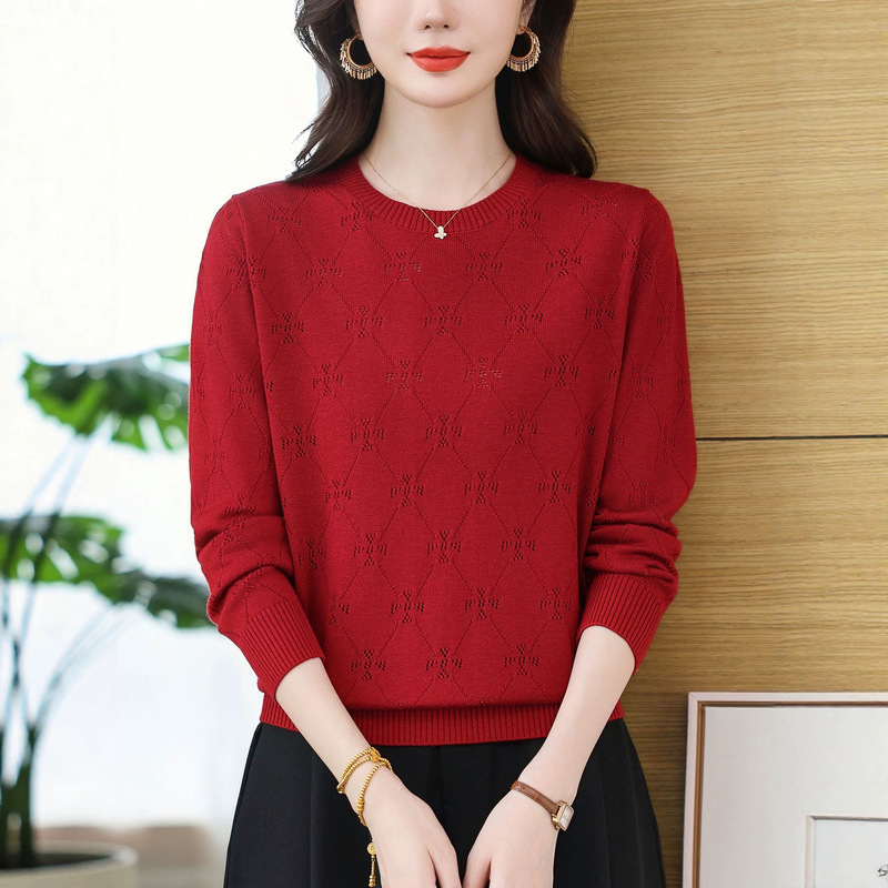 Women's round-neck, long-sleeved, warm sweater, 2026 autumn/winter new collection, Korean style, loose fit, slimming effect, fashionable hollow-out knit sweater Women's round-neck, long-sleeved, warm sweater, 2026 autumn/winter new collection, Korean style, loose fit, slimming effect, fashionable hollow-out knit sweater