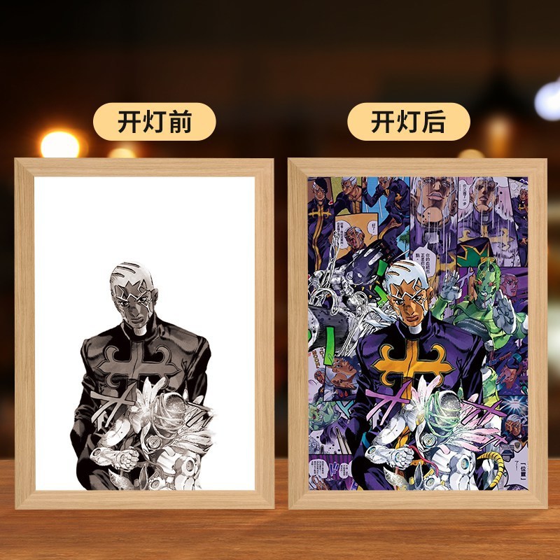 JOJOアニメの照明画の創意二次元のベッドの頭の小さい夜の明かりの木製の額縁の置物の置物の贈り物の発光画|undefined