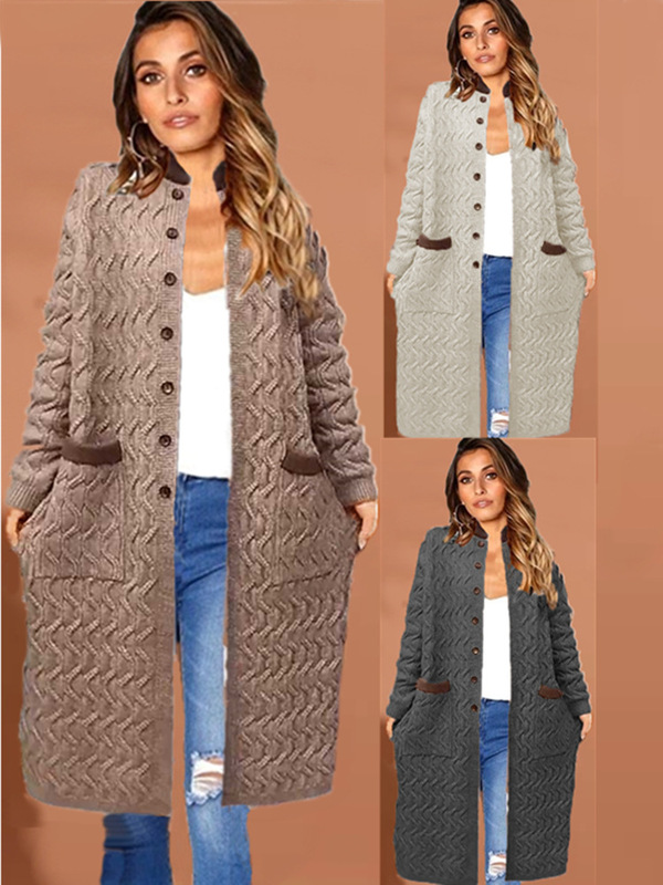 Aliexpress Hot Style 2025Ebay American New Cardigan Twist Long Flap Pocket Pants Button Cardigan Sweater Autumn and Winter Women's Clothing