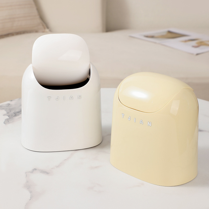Self-Designed Swing-Top Desktop Trash Can for Home Use with High Appearance Value, Office Bedside Coffee Table with Lid Storage Bin