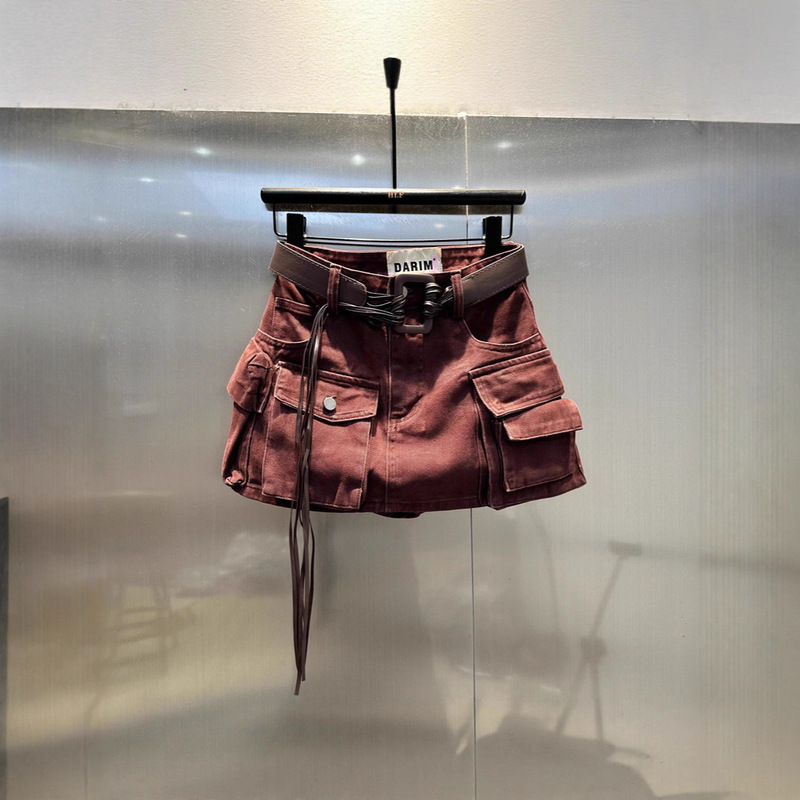 Trendy and Fashionable Youthful High-End Workwear Denim Skirt for Women 2025 Autumn and Winter New Multi-Pocket Design Half Skirt Trendy
