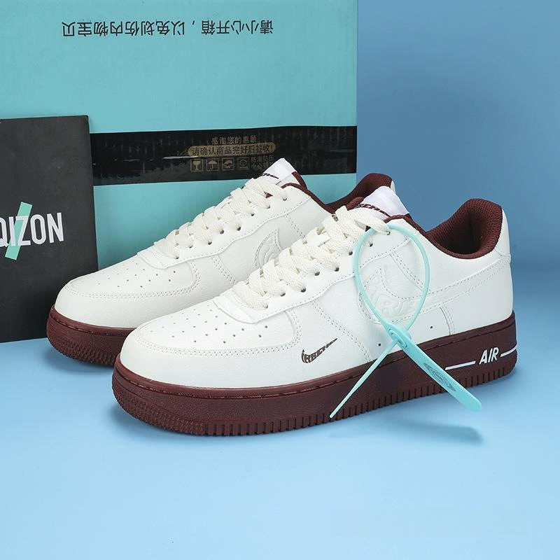 Spring New White Shoes Air Force One Men's Shoes Af 1m White and Red Low-Cut Sneakers Dunk Dragon Head up Aj1 Women's Shoes