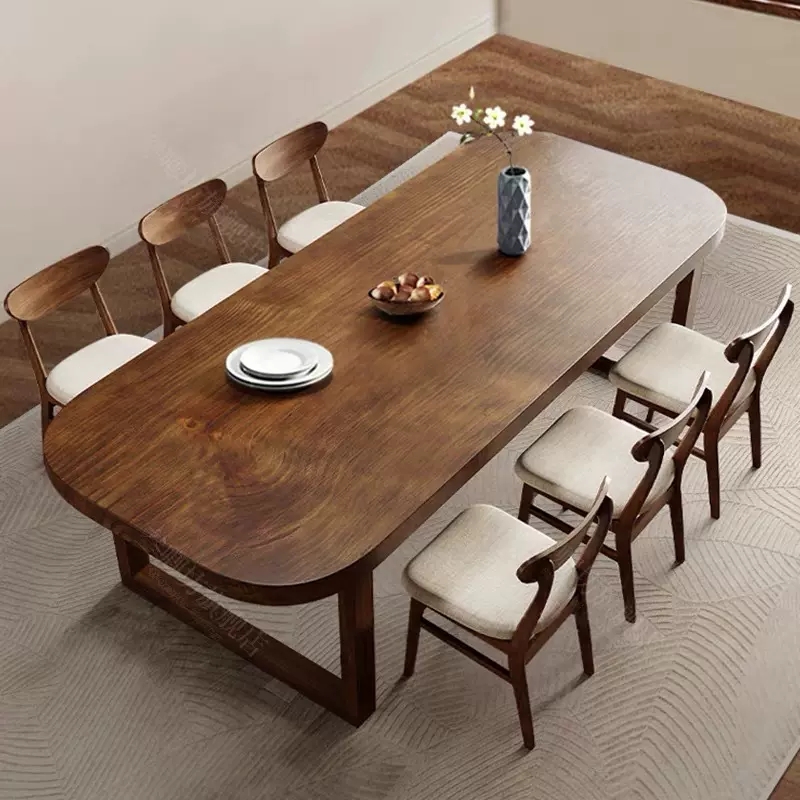 全实木餐桌椅组合现代简约原木饭桌圆角防磕碰实木高档餐厅餐桌