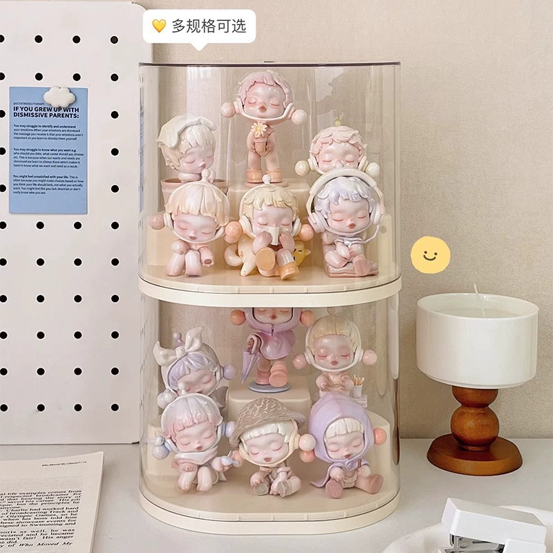 Acrylic Display Stand for Minifigures, Cream High-Transparency Case with Handle, Holds 1–6 Figures