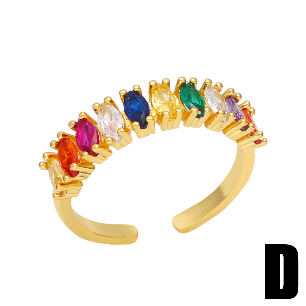 Fashion Colorful Zircon Female Rainbow Geometric Irregular Copper Ring