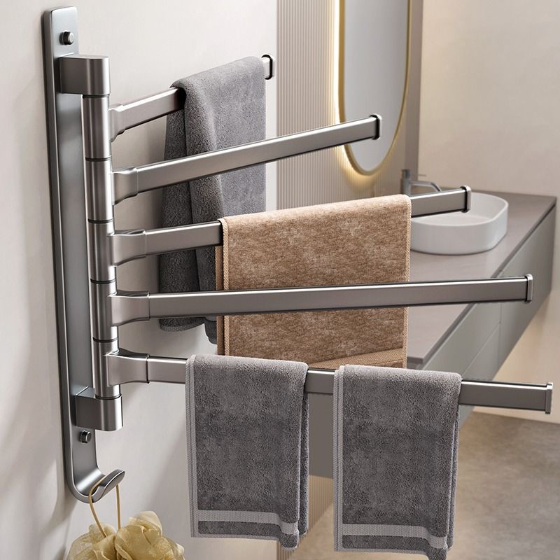 Rotating towel rack, no-drill installation, bathroom towel storage rack, towel bar, corner multi-bar adhesive shelf for bathroom