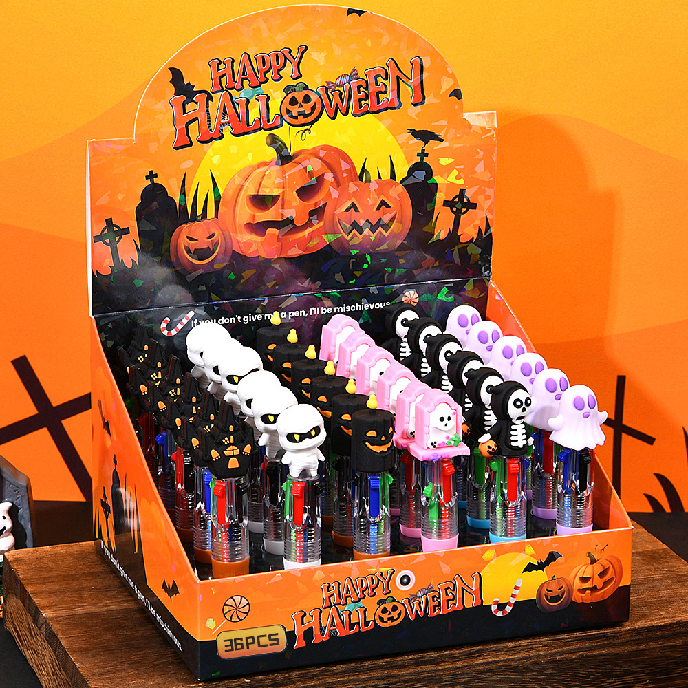 Ventas transfronterizas calientes de Halloween bolígrafo de cuatro colores mini serie de dibujos animados lindos bolígrafo de color para estudiantes papelería bolígrafo de regalo