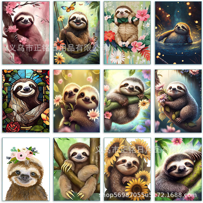 Sloth Animal Diamond Painting Full of Diamonds DIY Diamond Ornaments Living Room Bedroom Decoration Painting Cross-Border Exclusive Manufacturer Wholesale