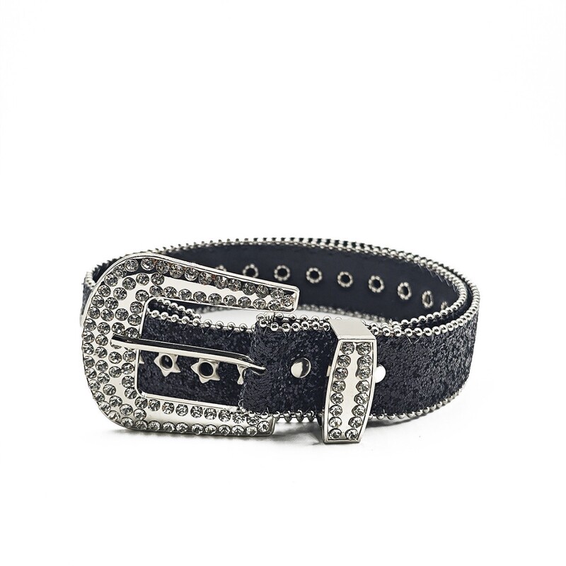 New Style Belt Y2K Fashion Belt with Rhinestones Punk Leather Belt Women's Hot Girl Waist Belt Black Rhinestone Low Waist