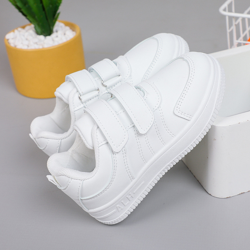 [Escuela designada] zapatos blancos impermeables de cuero para niños primavera y verano zapatos de skate casuales para niños y niñas estudiantes de primaria transporte blanco