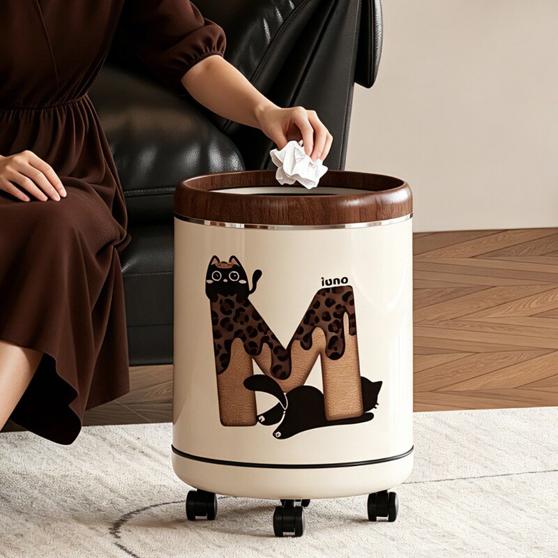 Household trash can with wheels for bedroom, living room, kitchen, high aesthetic value, 2026 new model, large capacity, movable wastebasket Household trash can with wheels for bedroom, living room, kitchen, high aesthetic value, 2026 new model, large capacity, movable wastebasket