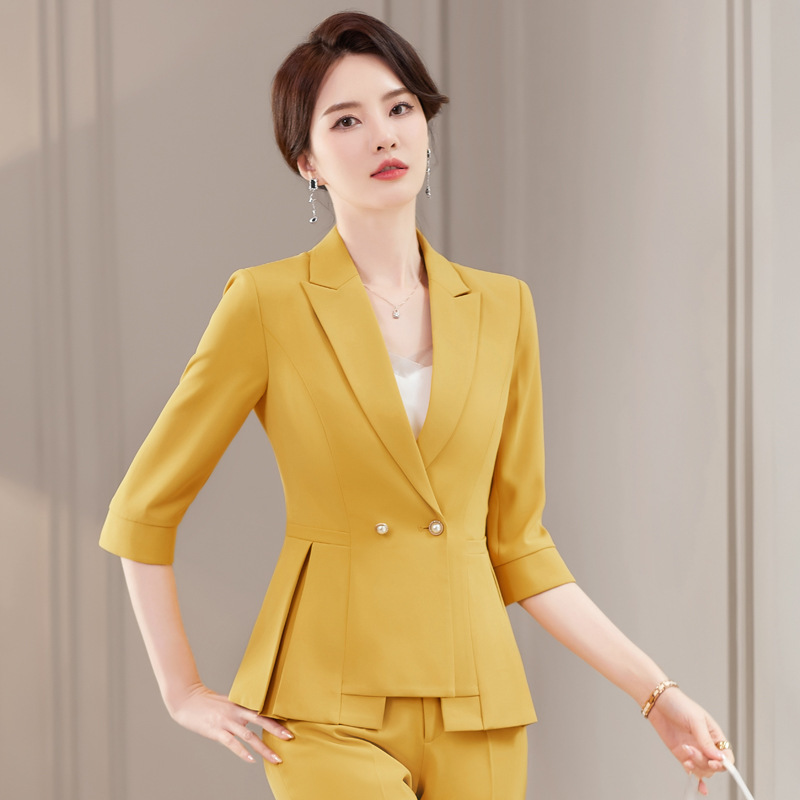 Yellow Suit Set for Women, Summer Fashion, Elegant Goddess Style, Professional Suit Skirt, Jewelry Store, Beauty Salon Work Uniform