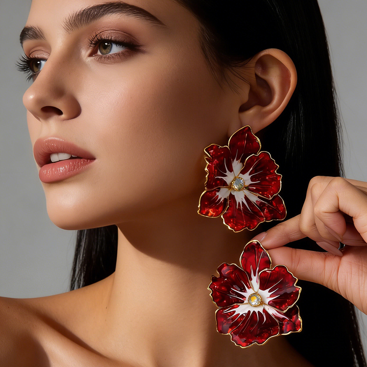 Cross-Border Hot-Selling Trendy and Unique Oil-Drip Inlaid Flower Earrings Suitable for Women to Wear at Street Parties