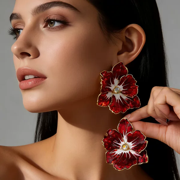 Cross-Border Hot-Selling Trendy and Unique Oil-Drip Inlaid Flower Earrings Suitable for Women to Wear at Street Parties