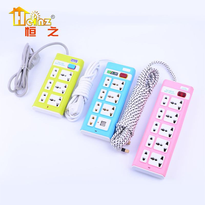 925彩色排插家用多孔多用电源接线板小电流插座厂家批发