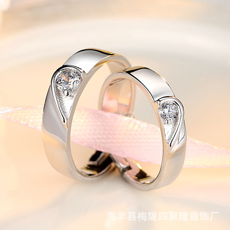 Live Broadcast Couple Rings, Fashionable and Simple, Ins-Style Heart-Shaped Moissanite Couple Rings, Adjustable Rings for Men and Women, Couple Rings