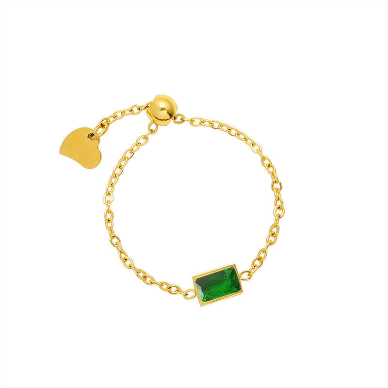2023 nuevo anillo de cadena de circón verde retro avanzado luz lujo índice dedo anillo ajustable anillo