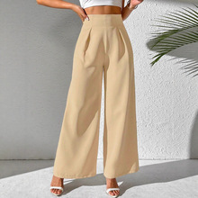 欧美女装跨境外贸新款优雅纯色高腰垂感阔腿正装裤长裤西装裤女