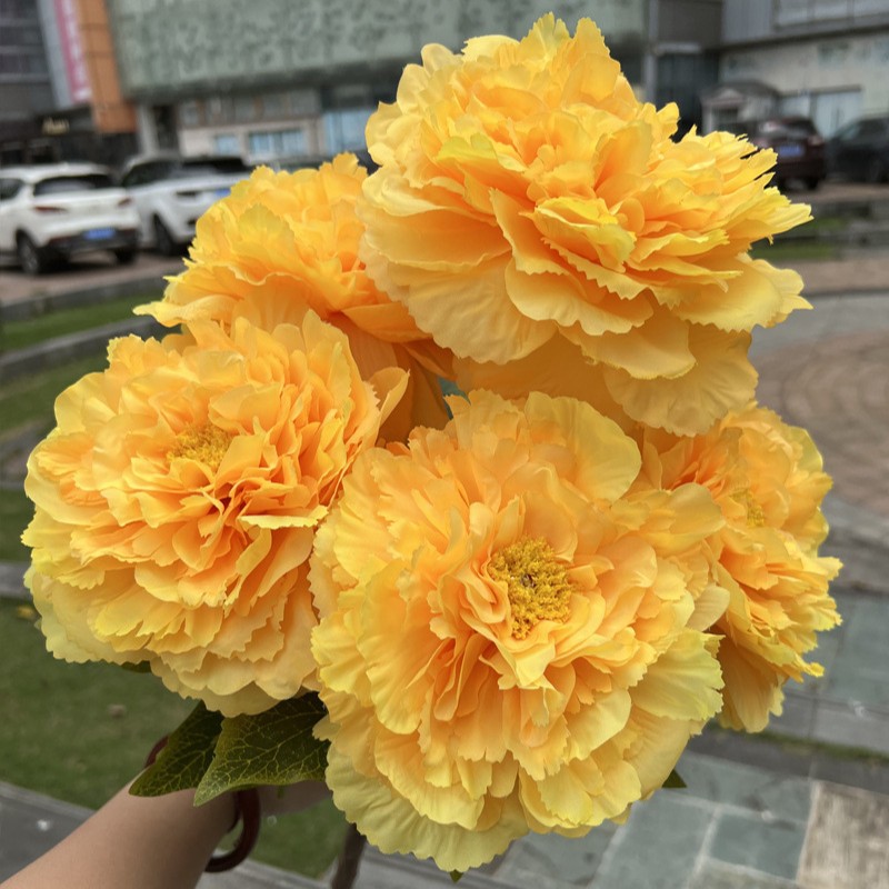 Nueva fábrica de flores artificiales de la boda amarillo leche amarillo limón amarillo fresco al aire libre Salón de la boda decoración flor falsa al por mayor