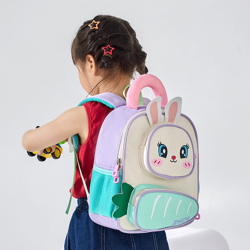Dibujos animados lindo jardín de infantes mochila para bebé lindo conejo blanco divertido zanahoria mochila para niños y niñas mochila para niños marea