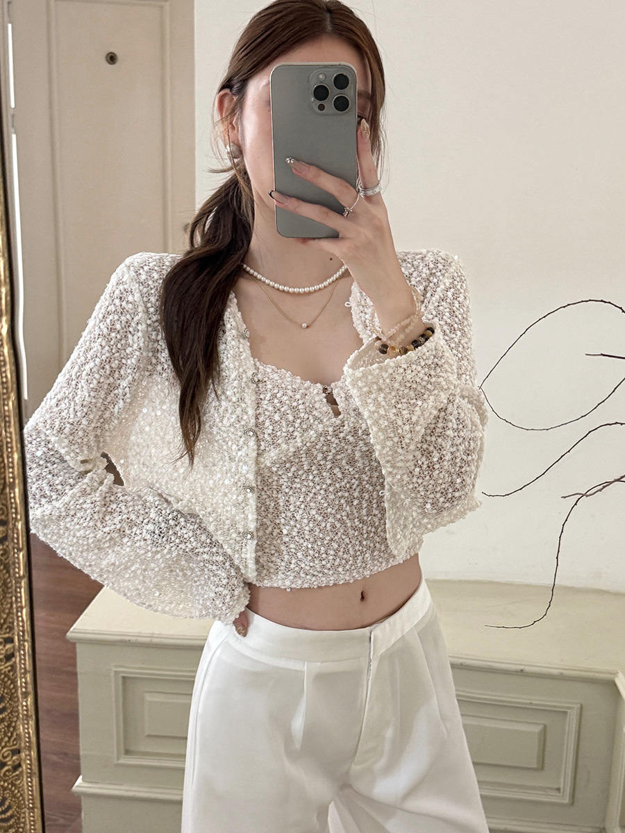 Spot Ruyi Small Fragrance Style High-End Outwear Spring and Summer Old Money Style Lady Top Women's Thin Glitter Jacket