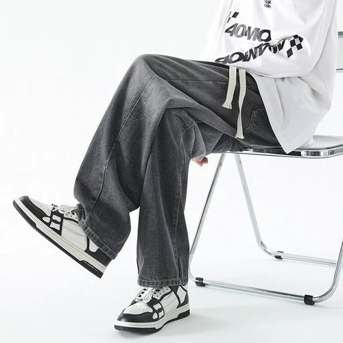 Jeans for boys, trendy casual loose straight-leg wide-leg long pants, American street style work pants